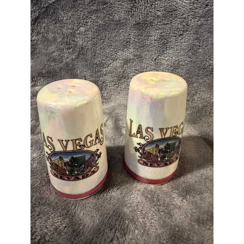 Iridescent Las Vegas Nevada Salt & Pepper Shakers Set Vtg - Swanky Barn